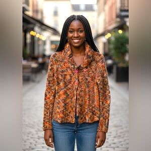 Colour Works Knit Multicolored Brown Orange Sweater M Women Boho Fall Coquette